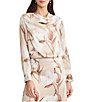 MISOOK Floral Printed Silk Coordinating Drape Neck Long Sleeve Blouse - Image 1