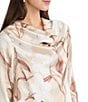 MISOOK Floral Printed Silk Coordinating Drape Neck Long Sleeve Blouse - Image 4