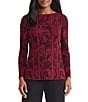 MISOOK Jacquard Pattern Soft Knit Boat Neck Long Sleeve Tunic, Color:Scarlet Red/Black - Image 1