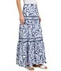 Color:Mazarine/White - Image 3 - Knit Floral Embroidered Tiered Contrast Trim A-Line Maxi Skirt