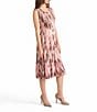 MISOOK Knit Jacquard Brushstroke Print Scoop Neck Sleeveless Button Front Fit And Flare Midi Dress, Color:Honey Suckle/Charmeuse/Multi - Image 3