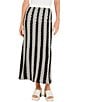 Color:Black/White - Image 1 - Knit Pointelle Wavy Stripe Print No-Roll Elastic Waist A-Line Pull-On Midi Skirt