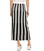 Color:Black/White - Image 2 - Knit Pointelle Wavy Stripe Print No-Roll Elastic Waist A-Line Pull-On Midi Skirt