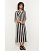 Color:Black/White - Image 5 - Knit Pointelle Wavy Stripe Print No-Roll Elastic Waist A-Line Pull-On Midi Skirt