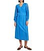 Color:Adriatic Blue - Image 1 - Knit V-Neck Long Bishop Sleeve A-Line Midi Dress