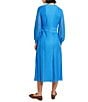 Color:Adriatic Blue - Image 2 - Knit V-Neck Long Bishop Sleeve A-Line Midi Dress