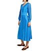 Color:Adriatic Blue - Image 3 - Knit V-Neck Long Bishop Sleeve A-Line Midi Dress