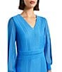 Color:Adriatic Blue - Image 4 - Knit V-Neck Long Bishop Sleeve A-Line Midi Dress