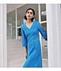 Color:Adriatic Blue - Image 5 - Knit V-Neck Long Bishop Sleeve A-Line Midi Dress