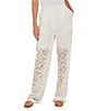 Color:White - Image 1 - Lace Woven High Rise Side Pocket Straight Leg Pant