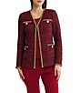 MISOOK Lurex Tweed Knit Gold Trim Open V-Neck Long Sleeve Jacket - Image 1