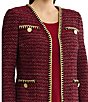 MISOOK Lurex Tweed Knit Gold Trim Open V-Neck Long Sleeve Jacket - Image 4
