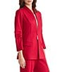 MISOOK Luxe Stretch Ponte Modified Mandarin Collar 3/4 Pleated Sleeve Blazer, Color:Scarlet Red - Image 3