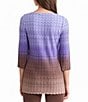 MISOOK Ombre Pointelle Soft Knit Round Neck 3/4 Sleeve Tunic, Color:Concord Purple/Multi - Image 2