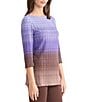 MISOOK Ombre Pointelle Soft Knit Round Neck 3/4 Sleeve Tunic, Color:Concord Purple/Multi - Image 3