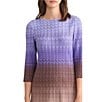 MISOOK Ombre Pointelle Soft Knit Round Neck 3/4 Sleeve Tunic, Color:Concord Purple/Multi - Image 4