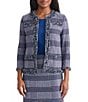 MISOOK Plaid Knit Crew Neck Bracelet Sleeve Fringe Trim Jacket, Color:Lazuli Blue Multi - Image 1