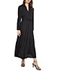 Color:Black - Image 1 - Plisse Pleated Woven V-Neck Long Sleeve A-Line Maxi Dress