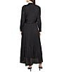 Color:Black - Image 2 - Plisse Pleated Woven V-Neck Long Sleeve A-Line Maxi Dress