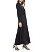 Color:Black - Image 3 - Plisse Pleated Woven V-Neck Long Sleeve A-Line Maxi Dress
