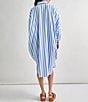Color:Adriatic Blue/White - Image 2 - Point Collar Long Sleeve Oversized Button Front Midi Shirt Dress