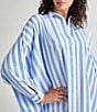 Color:Adriatic Blue/White - Image 4 - Point Collar Long Sleeve Oversized Button Front Midi Shirt Dress
