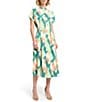 MISOOK Printed Crepe De Chine Mandarin Collar Short Sleeve Fit And Flare Maxi Dress, Color:Paradise Green/Multi - Image 1