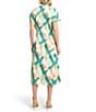 MISOOK Printed Crepe De Chine Mandarin Collar Short Sleeve Fit And Flare Maxi Dress, Color:Paradise Green/Multi - Image 2