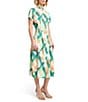 MISOOK Printed Crepe De Chine Mandarin Collar Short Sleeve Fit And Flare Maxi Dress, Color:Paradise Green/Multi - Image 3