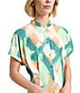 MISOOK Printed Crepe De Chine Mandarin Collar Short Sleeve Fit And Flare Maxi Dress, Color:Paradise Green/Multi - Image 4