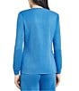 Color:Adriatic Blue - Image 2 - Ribbed Knit Metallic Accent Flap Pocket Open Neck Long Sleeve Coordinating Tailored Jacket