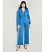 Color:Adriatic Blue - Image 5 - Ribbed Knit Metallic Accent Flap Pocket Open Neck Long Sleeve Coordinating Tailored Jacket