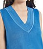 Color:Adriatic Blue - Image 4 - Ribbed Knit V-Neck Sleeveless Tank Top