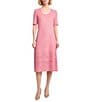 MISOOK Ribbed Soft Knit Scoop Neck Short Sleeve A-Line Midi Dress, Color:Honeysuckle - Image 1