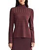 MISOOK Shadow Stripe Ribbed Knit Mock Neck Long Sleeve Metallic Stud Embellished Top - Image 1