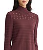 MISOOK Shadow Stripe Ribbed Knit Mock Neck Long Sleeve Metallic Stud Embellished Top - Image 4