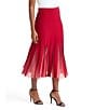 MISOOK Sheer Panel Soft Knit A-Line Midi Skirt, Color:Scarlet Red - Image 3