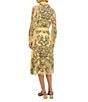 Color:Pale Gold/Black - Image 2 - Sheer Woven Applique Pattern Point Collar Long Sleeve Belted Midi Shirt Dress