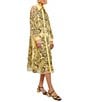 Color:Pale Gold/Black - Image 3 - Sheer Woven Applique Pattern Point Collar Long Sleeve Belted Midi Shirt Dress