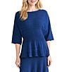 MISOOK Soft Ribbed Trim Boat Neck Dolman Sleeve Fit-And-Flare Top, Color:Lazuli Blue - Image 1