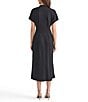 MISOOK Stand Collar V-Neck Short Dolman Sleeve Button Front Midi Shirt Dress, Color:Black - Image 2