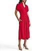 MISOOK Stand Collar V-Neck Short Dolman Sleeve Button Front Midi Shirt Dress, Color:Scarlet Red - Image 3