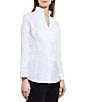 MISOOK Stretch Woven Stand Collar Long Sleeve Button-Down Blouse, Color:White - Image 3