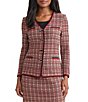 MISOOK Tailored Plaid Multi-Stitch Knit V-Neck Long Sleeve Jacket, Color:Scarlet Red/Truffle/Sand/Multi - Image 1