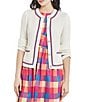Color:New Ivory/Adriatic Blue/Radiant Pink - Image 1 - Textured Intarsia Ribbed Knit Round Neck Long Sleeve Button-Front Jacket
