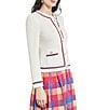 Color:New Ivory/Adriatic Blue/Radiant Pink - Image 3 - Textured Intarsia Ribbed Knit Round Neck Long Sleeve Button-Front Jacket
