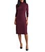 MISOOK Tonal Knit Mock Neck 3/4 Sleeve A-Line Dress, Color:Sangria - Image 1