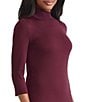 MISOOK Tonal Knit Mock Neck 3/4 Sleeve A-Line Dress, Color:Sangria - Image 4