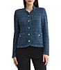 MISOOK Tonal Tweed Knit Sculpted Stand Collar Long Sleeve Button-Front Jacket - Image 1