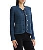 MISOOK Tonal Tweed Knit Sculpted Stand Collar Long Sleeve Button-Front Jacket - Image 3